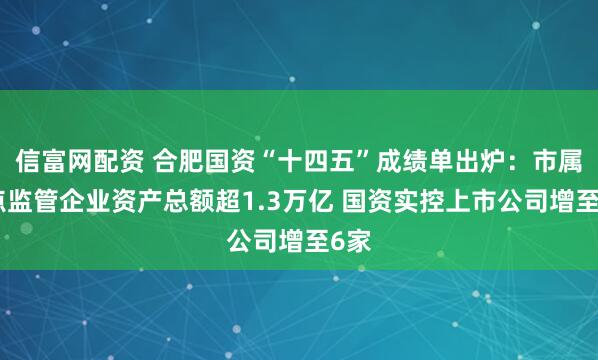 信富网配资 合肥国资“十四五”成绩单出炉：市属重点监管企业资产总额超1.3万亿 国资实控上市公司增至6家